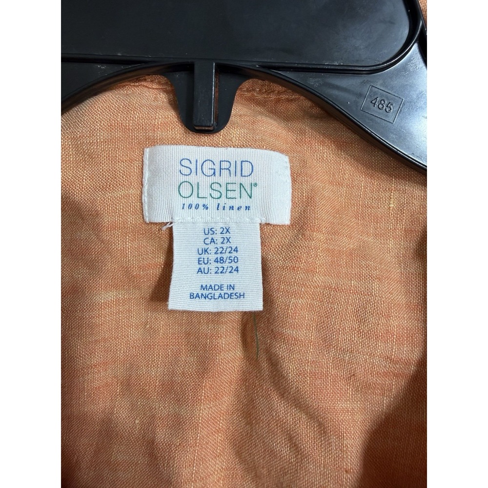 Sigrid Olsen 2X Linen Top Plus Button Down Boho Beach Resort Fall Orange - Picture 6 of 8